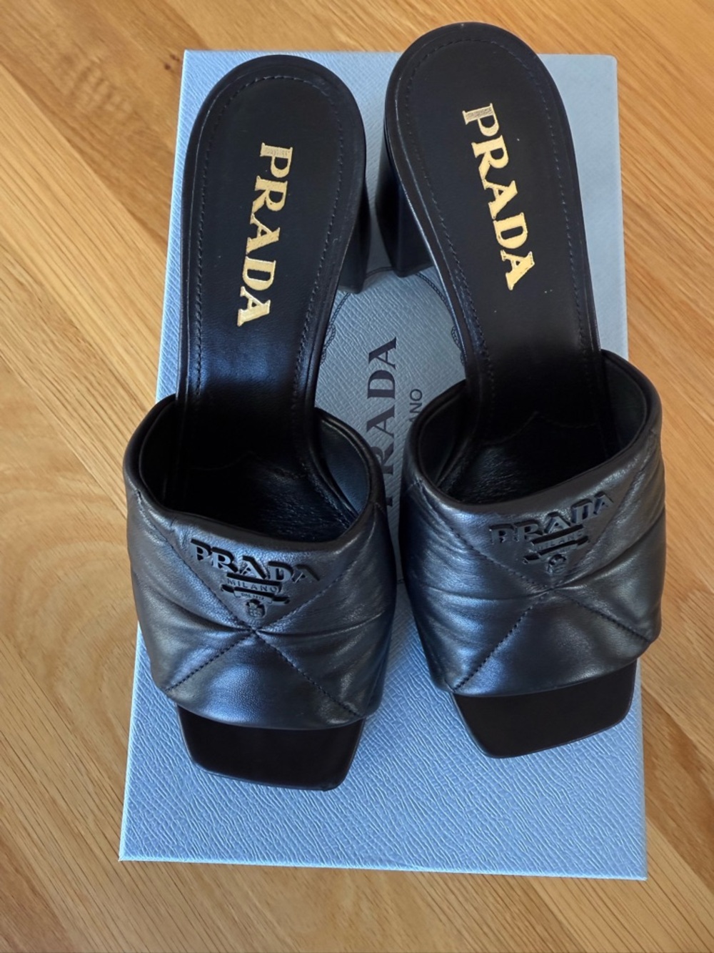Prada Black Quilted Leather Square-Toe Heel Mules - Picture 7 of 11